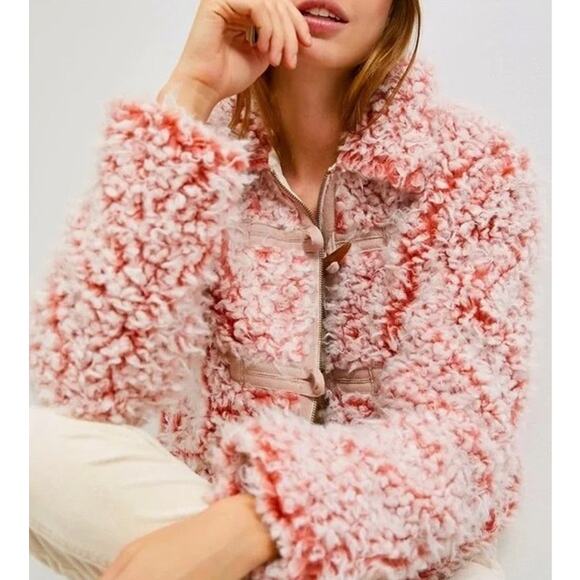 By Anthropologie Brenna Faux Fur Coat Pink Sherpa Teddy Womens Size XS - Picture 1 of 8